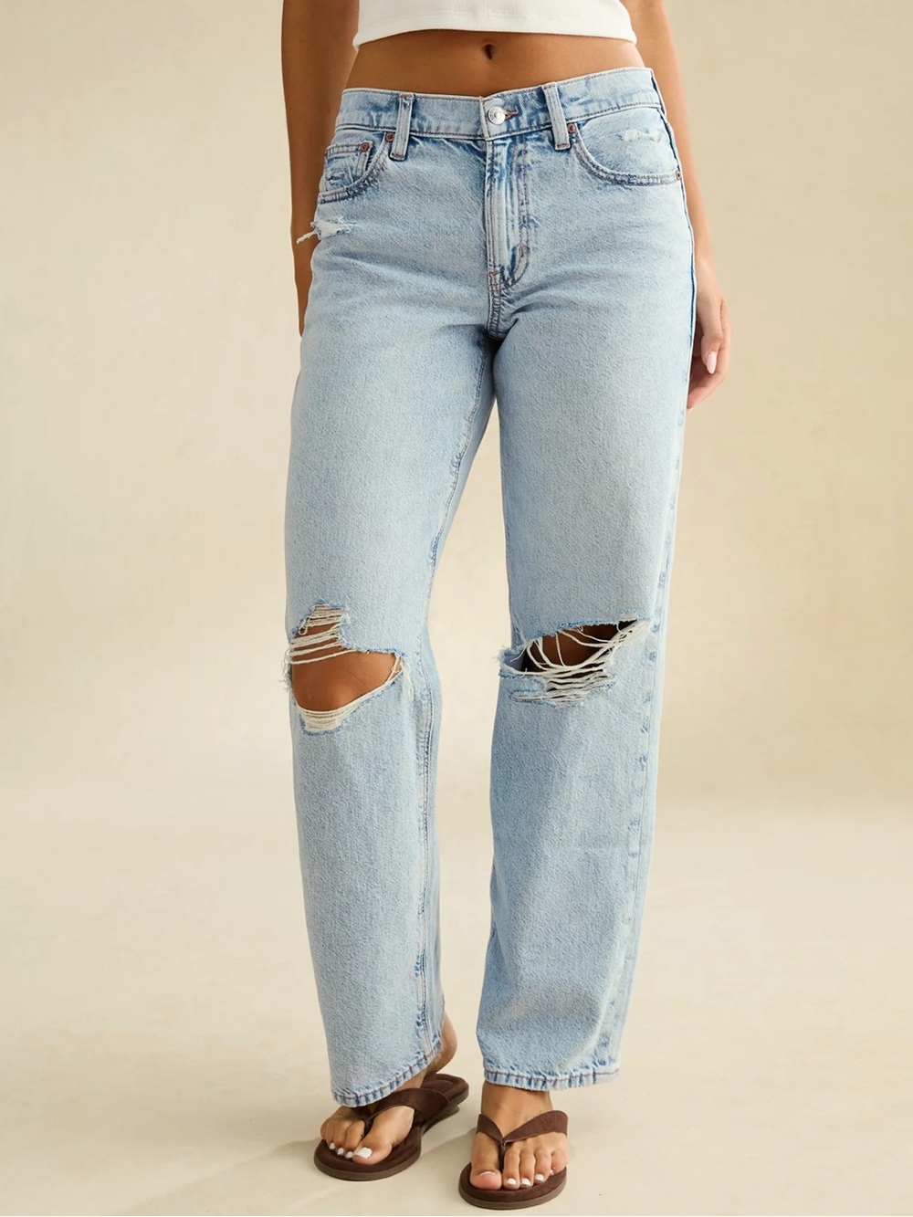 American Eagle Outfitters Light Blue Distressed Wide Leg Jeans